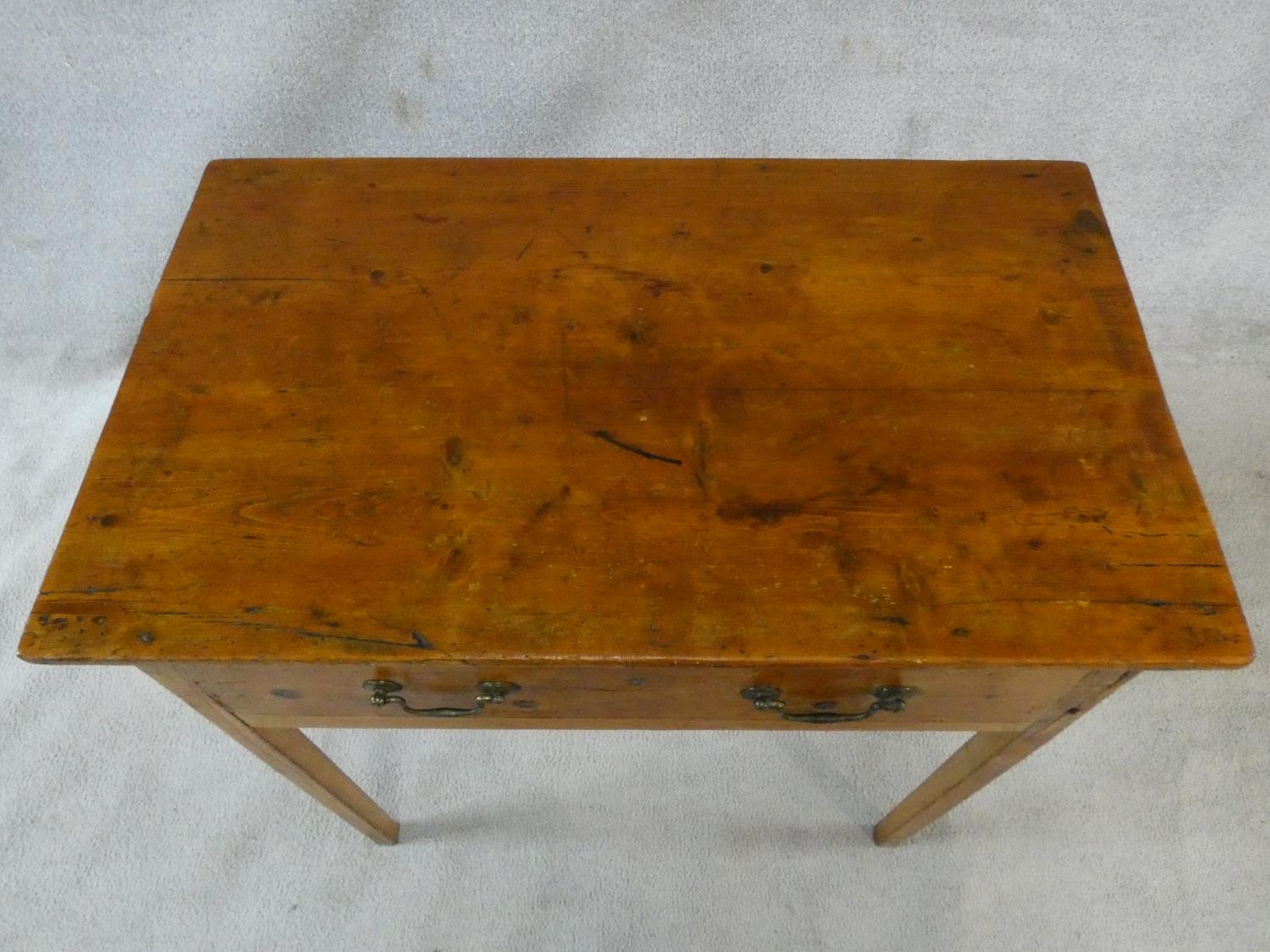 A 19th century pine side table with frieze drawer on square supports. H.73 W.76 D.45cm - Image 4 of 6