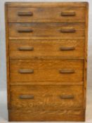 A vintage oak chest of drawers on plinth base. H.93 W.61 D.45cm