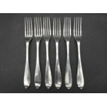 A set of six Dutch silver forks with engraved monograms. Hallmarked for 1838. L.20cm (Weight 291g)
