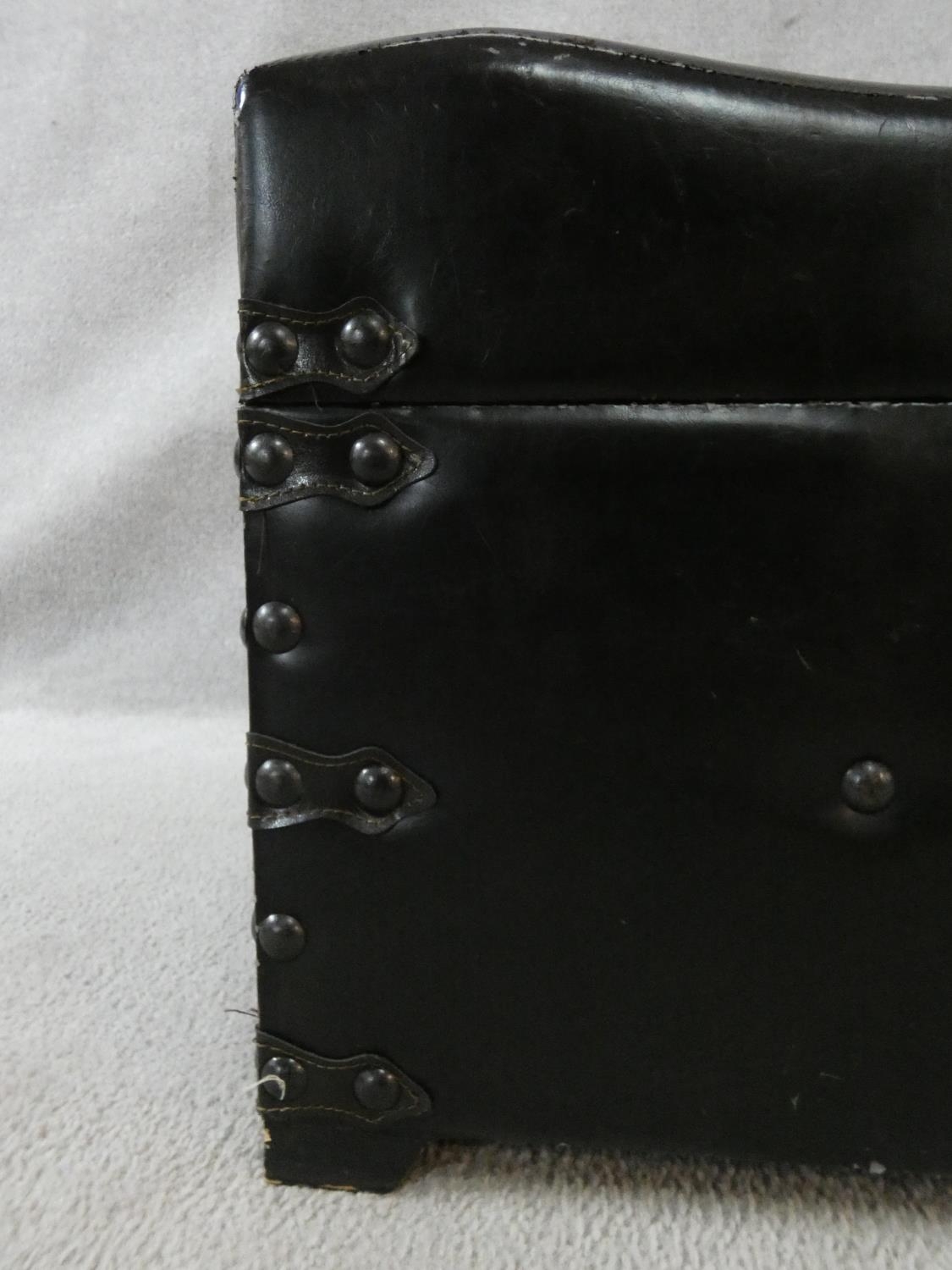 A twin seated iron bound ottoman with twin carrying handles in faux leather covering. H.41 W.120 D. - Image 10 of 18