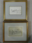 Two 19th century framed and glazed pencil studies, figures in a stable yard and Sir Henry Wilson's
