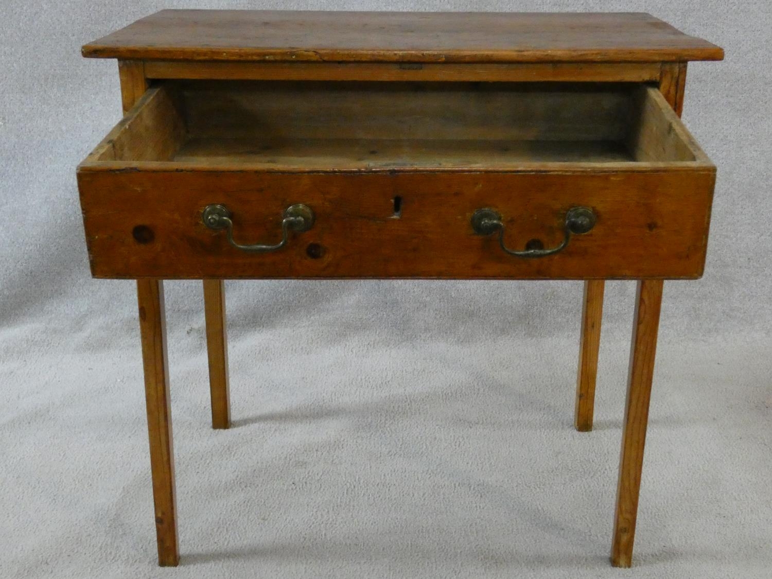 A 19th century pine side table with frieze drawer on square supports. H.73 W.76 D.45cm - Image 3 of 6