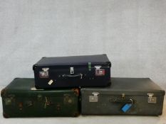 A collection of three various vintage cases. H.32 W.84 D.50cm