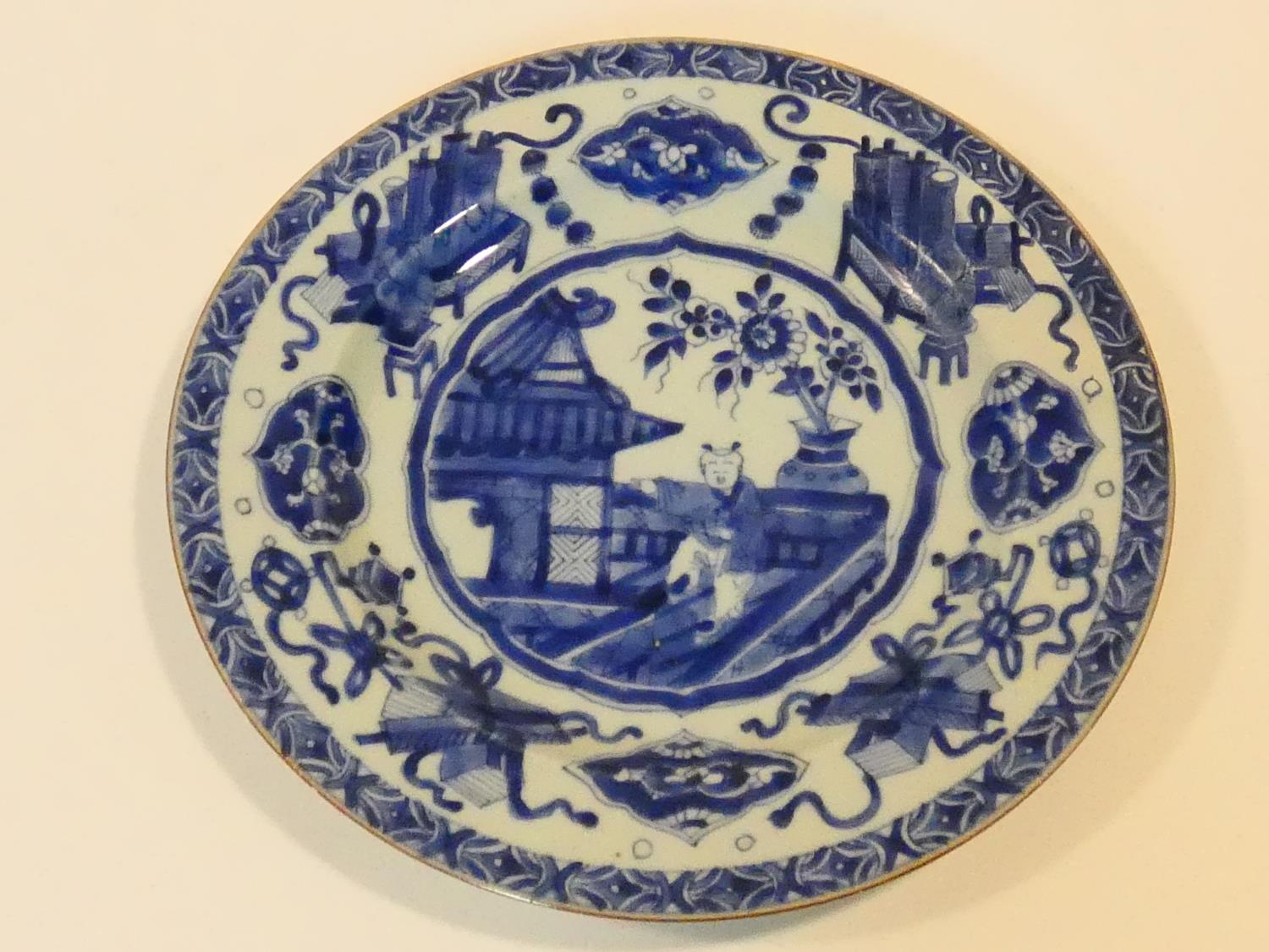 Three 18th century Chinese porcelain hand painted export ware dishes. One Kangxi style plate with - Image 2 of 11