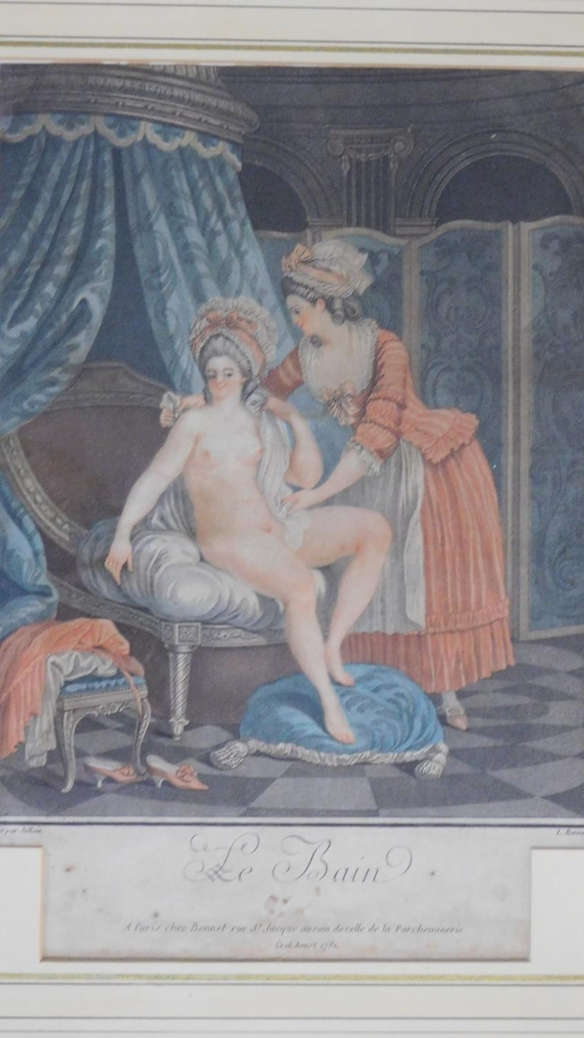 Two gilded framed and glazed antique hand coloured French engravings of nude ladies, one titled ' - Image 2 of 6