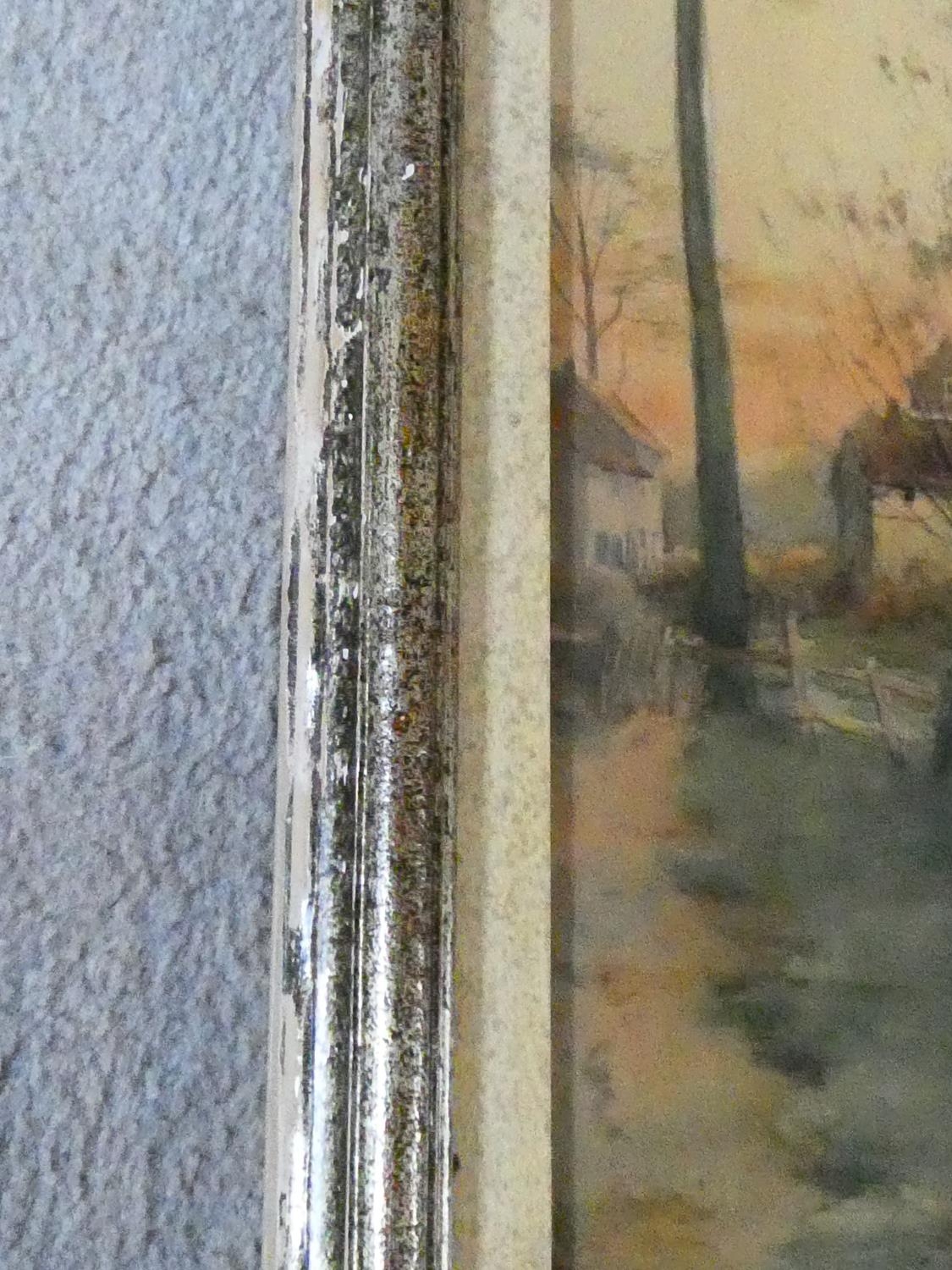 A framed and glazed watercolour of a village river scene, titled 'Emael', signed Jos Lambresier. - Image 5 of 6