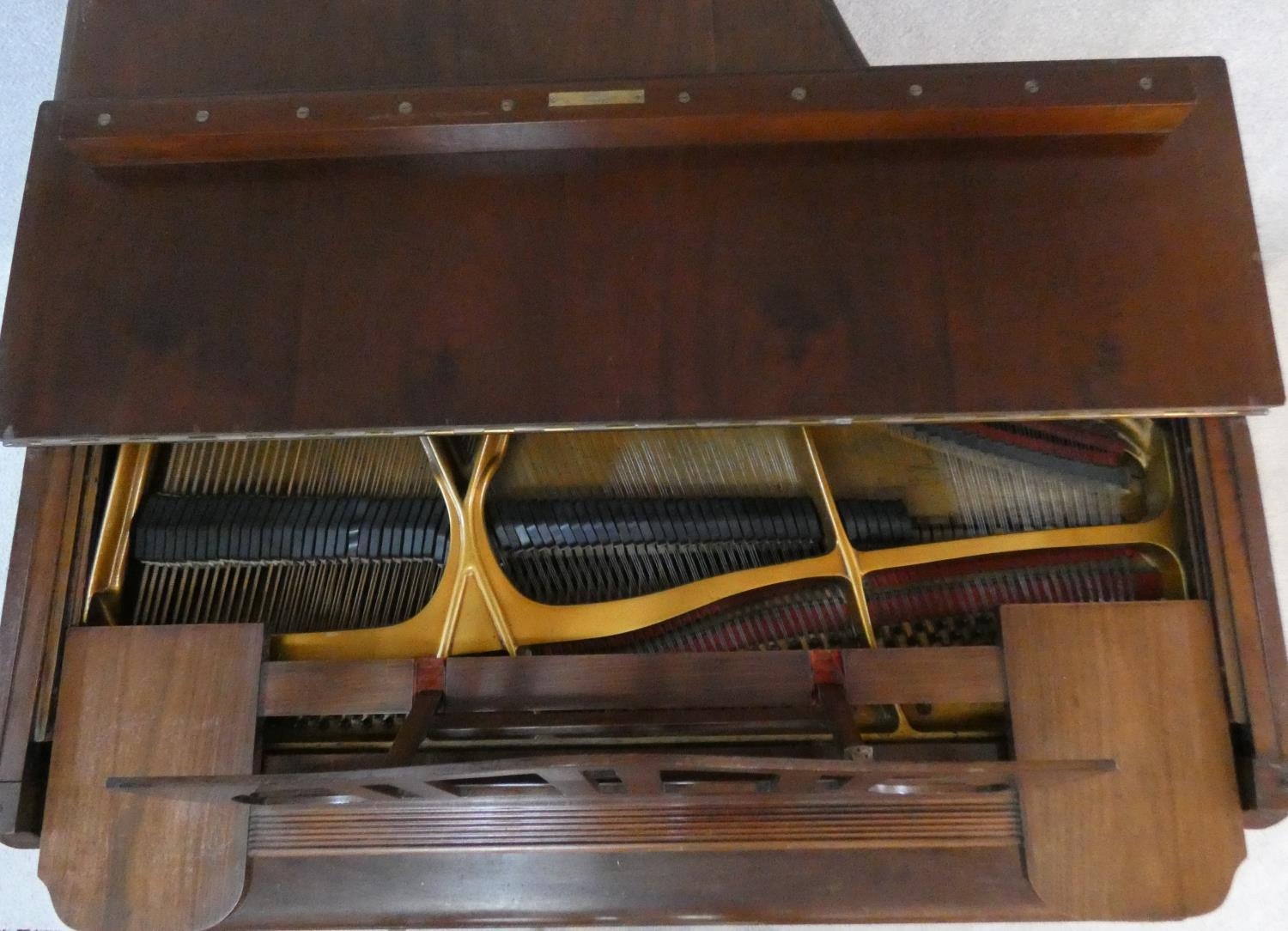 A 'Lestel' of London mahogany cased boudoir baby grand piano, metal framed, raised on square - Image 11 of 16