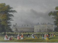 A framed and glazed antique hand coloured engraving of Kensington Palace. Engraved for 'Mighty