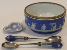 A collection of Wedgwood Jasperware items. Including an antique dark blue Jasperware silver plated