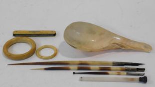 A collection of miscellaneous items. Including an antique ivory multi penknife, two antique ivory