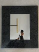 A contemporary wall mirror in broad royal blue coloured glass mosaic frame. 70x60cm