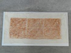 A rubbing of a Samoan tattoo design on hand made bark cloth, signed. H.55 W.106cm
