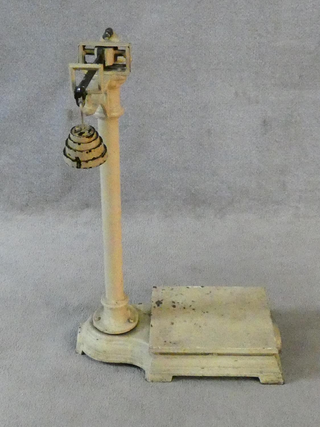 A set of painted cream vintage sack platform scales. H.91 W.58 D.50cm - Image 2 of 8