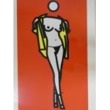 Julian Opie (b.1958) A framed and glazed screenprint in colours 'Woman taking off man?s shirt'.