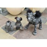 Ross Bonfanti, concrete and mixed material sculptures, two ponies and a seated dog, signed and
