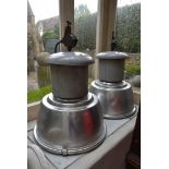 A pair of large industrial aluminium and metal spotlight shades and fittings. H.80cm (2)