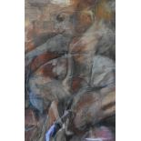 A large gilt framed and glazed pastel laid on board, abstract figural study, unsigned. H.105xW.77cm