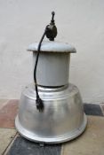 A large industrial aluminium and metal spotlight shade and fittings. H. 80cm