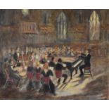 Harold Harris Jones (1908-1991) A framed oil on board, classical concert scene, gallery label to the