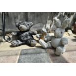 Ross Bonfanti, concrete and mixed material sculpture, a bunny, a teddy and a duck, signed and dated.