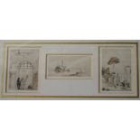 Three 19th century grand tour pencil sketches, framed and glazed. H.26xW.43cm