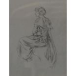 A gilt framed and glazed pencil sketch, seated lady in evening wear, unsigned. H.46xW.40cm
