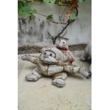 Ross Bonfanti, concrete and mixed material sculpture, two monkeys, signed and dated. H.26cm