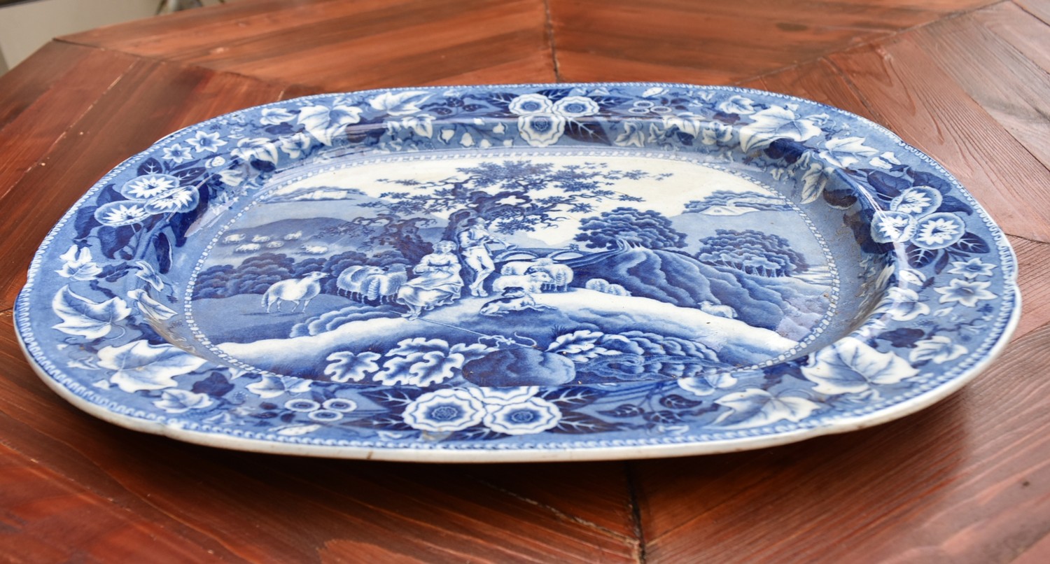 Possibly 18th century, a large blue and white transferware meat platter. L.45cm - Image 2 of 3