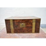A well fitted early 19th century brass and burr walnut writing slope with inset tooled leather
