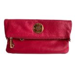A Mulberry Darwin Convertible Clutch Purse Raspberry in calf leather and silver hardware. W.28cm x