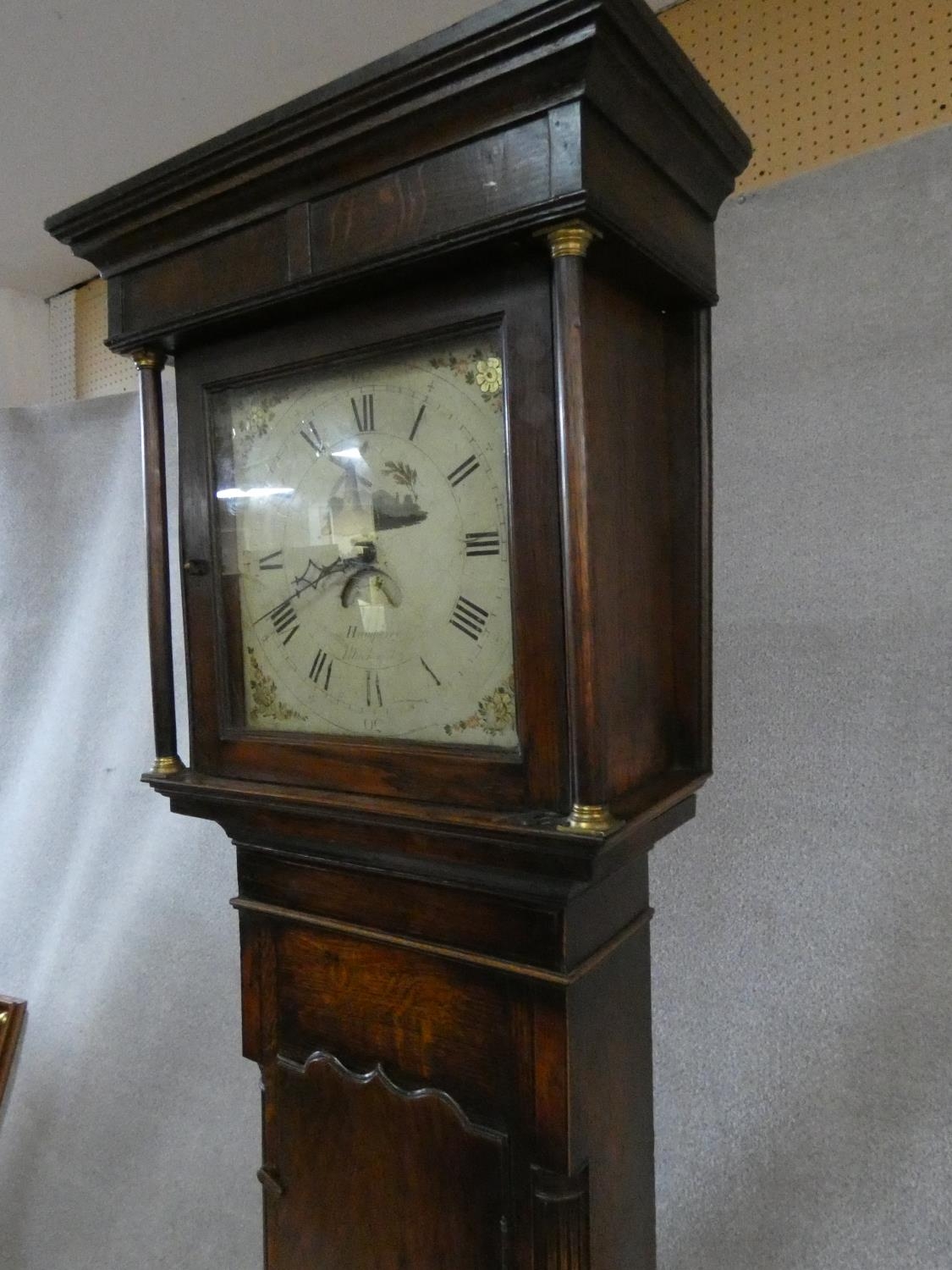 A Georgian oak 30 hour longcase clock with painted dial. H.200 W.45 D.23cm - Image 8 of 14