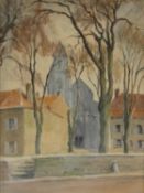 A framed and glazed watercolour, French village scene, signed D. Richier. H.66 W.49cm