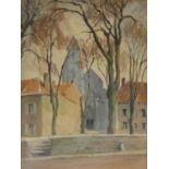 A framed and glazed watercolour, French village scene, signed D. Richier. H.66 W.49cm