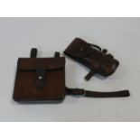 An antique tan leather cased James Dixon & Sons hunting saddle canteen set with a pair of antique