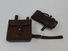 An antique tan leather cased James Dixon & Sons hunting saddle canteen set with a pair of antique