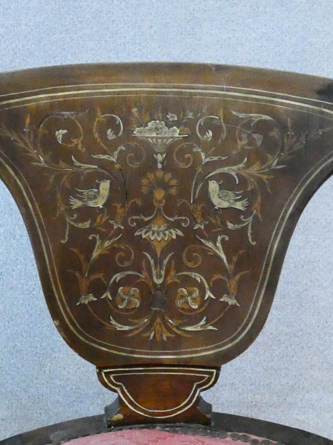 A late 19th century mahogany tub armchair with satinwood and ivory inlay on cabriole supports. H. - Image 8 of 10
