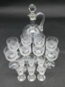 A collection of antique hand cut crystal glassware. Including six sherry glasses, eight wine glasses