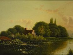 A gilt framed 19th century oil on canvas, river landscape. H.52 W.32cm