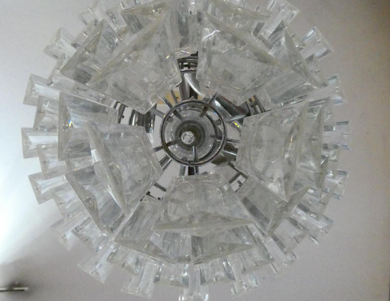 A pair of ceiling chandeliers with clear perspex lozenge form drops. H.60 D.40cm - Image 5 of 7