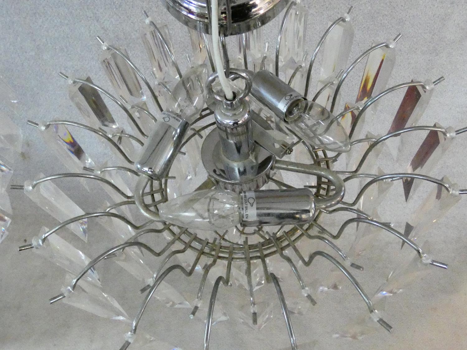 A pair of ceiling chandeliers with clear perspex lozenge form drops. H.60 D.40cm - Image 4 of 7