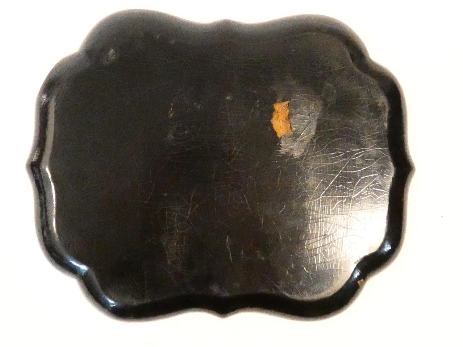 A 19th century black lacquered papier mache tray with gilt floral painted decoration and a similar - Image 6 of 9