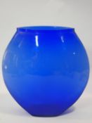 A large vintage royal blue art glass vase. H.39 L.40 W.18cm