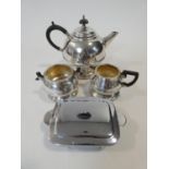 A Vintage 1950's Masters Patent silver plated on copper teapot and matching jug and sugar bowl,