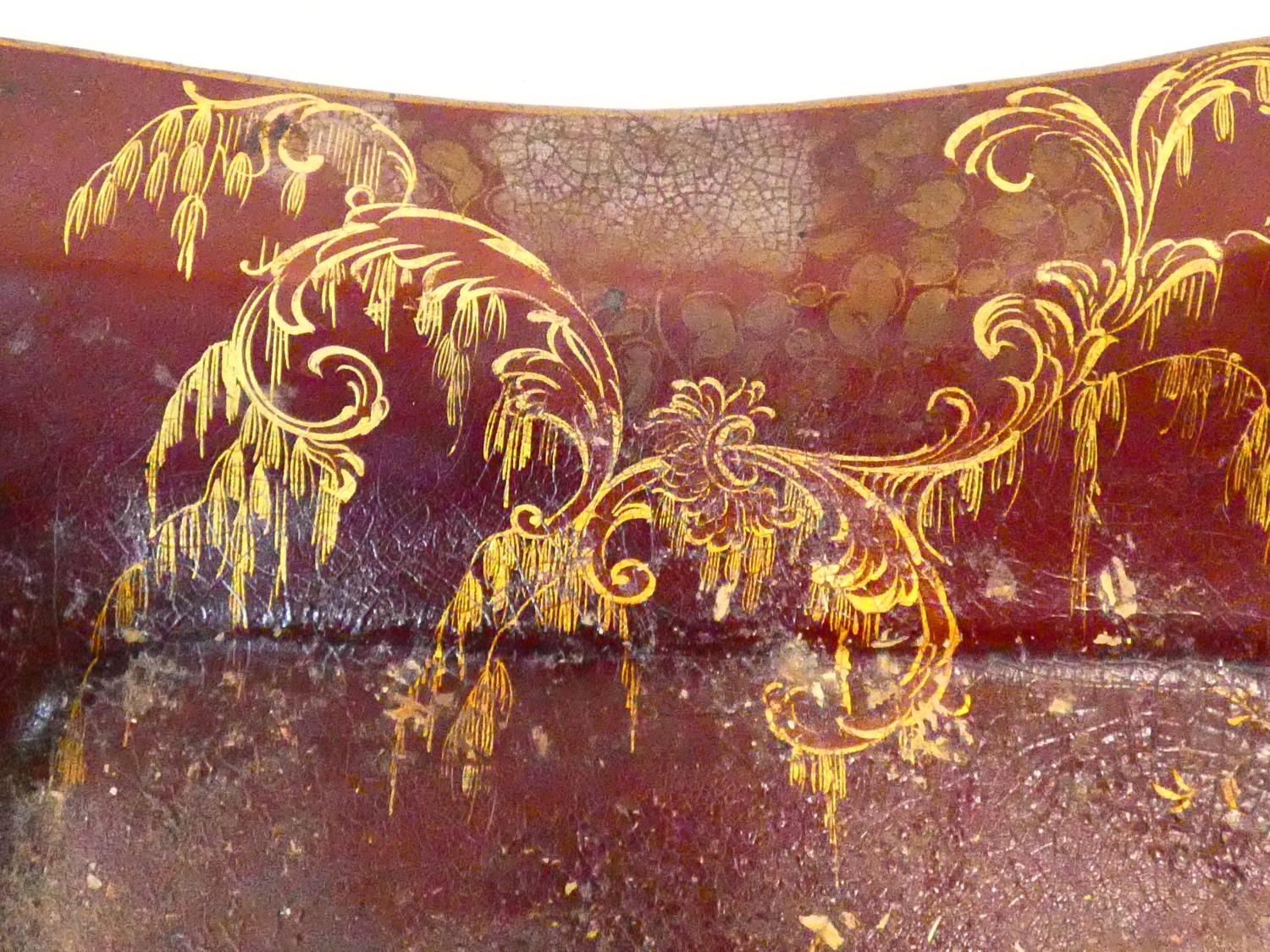 A 19th century black lacquered papier mache tray with gilt floral painted decoration and a similar - Image 9 of 9