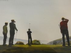 Robert Littleford (B.1945), a framed and glazed waterolour, four golfers on the tee, signed. H.54