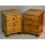 A pair of Victorian style pine three drawer bedside chests. H.62 W.46 D.45cm