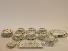 A hand painted Minton Haddon Hall pattern tea set and a set of Meakin floral design cake plates.