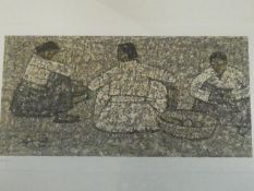 A framed and glazed signed print by Korean Painter Park Soo-Keun (1914?1965), titled 'Three Women'