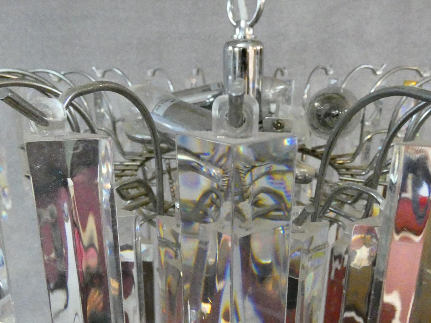 A pair of ceiling chandeliers with clear perspex lozenge form drops. H.60 D.40cm - Image 6 of 7