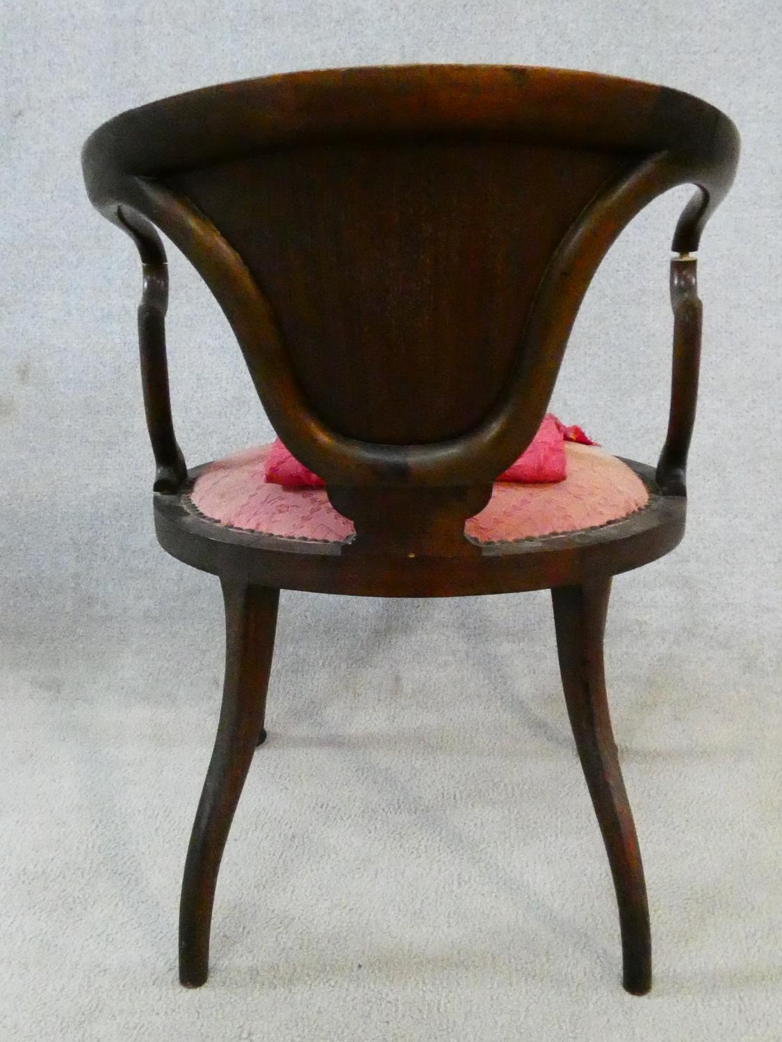 A late 19th century mahogany tub armchair with satinwood and ivory inlay on cabriole supports. H. - Image 10 of 10